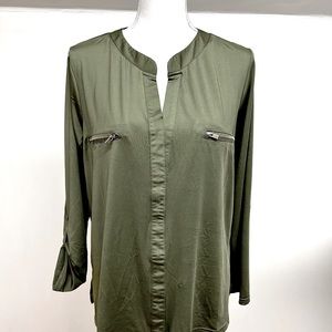 NWT. FLT Studio Olive Green Blouse Size Large